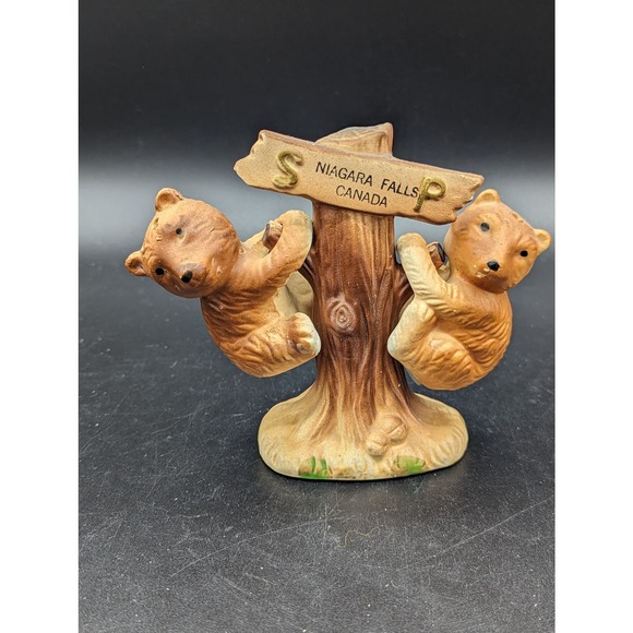 Vintage Niagara Falls Bears Salt & Pepper Shakers Set W/Stand 3 Pc Granny Core - Picture 2 of 16